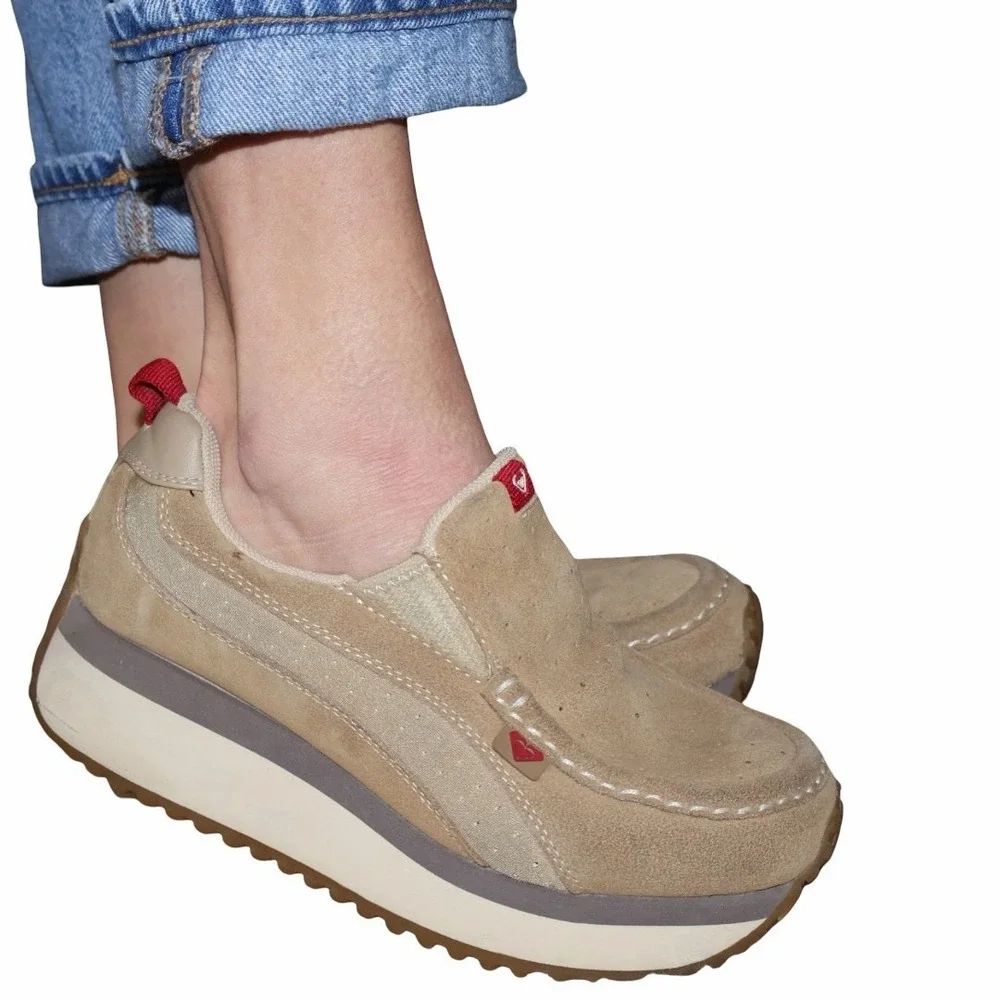 Y2K Roxy Rambler‎ Leather Chunky Platform Slip On Sneakers Womens 8